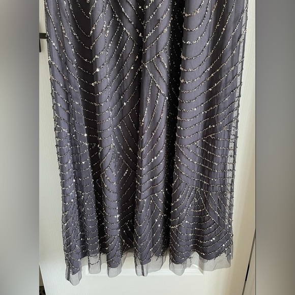 Nwt Adrianna Papell Spaghetti Strap Beaded Blouson Ball Gown in Gunmetal - Picture 12 of 15